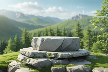 Flat small stone podium illustration. ai generative.の素材