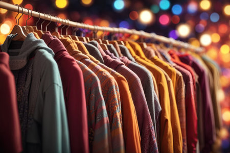 Colorful clothes hanging in row. ai generative.の素材