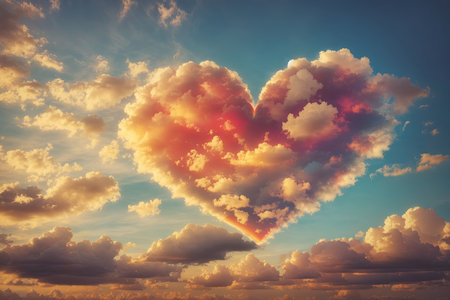 Colorful cloud in sky forming a love heart. ai generative.の素材