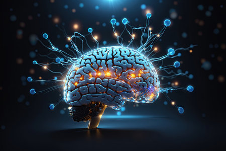front view human Transparent brain in action. ai generative.の素材