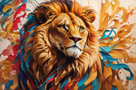 lion king on watercolor colorful background. ai generative.の素材