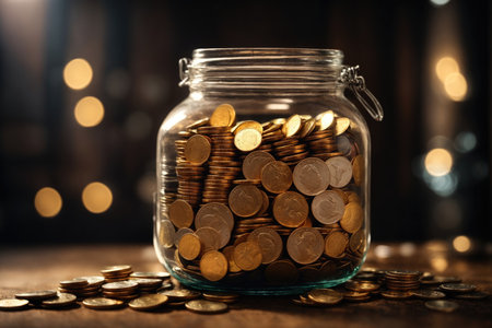 Retirement and saving plan jar with coins. ai generative.の素材