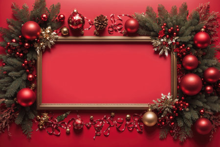 Merry Christmas sign banner frame with empty space. ai generative.の素材