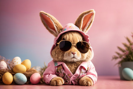 Cute Easter Bunny Dressed with Sunglasses. ai generative.の素材