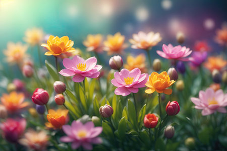 spring flowers on blurred background. ai generative.の素材