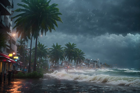 realistic tropical cyclone with powerful winds. ai generative.の素材