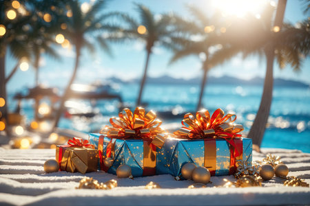 christmas and new year at sea New Years vacation. ai generative.の素材