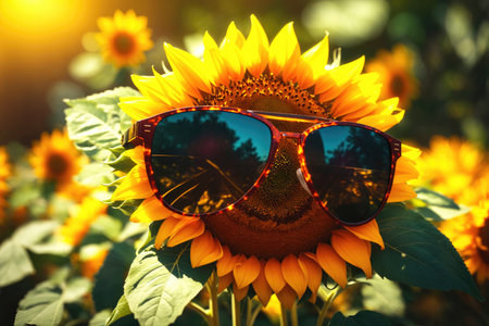 sunflower in sunglasses. ai generative.の素材