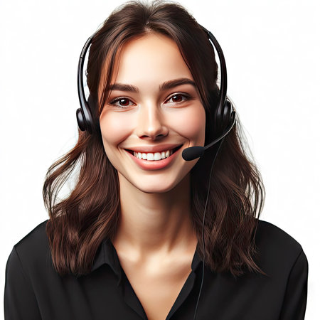 call center employee on white background. ai generative.の素材