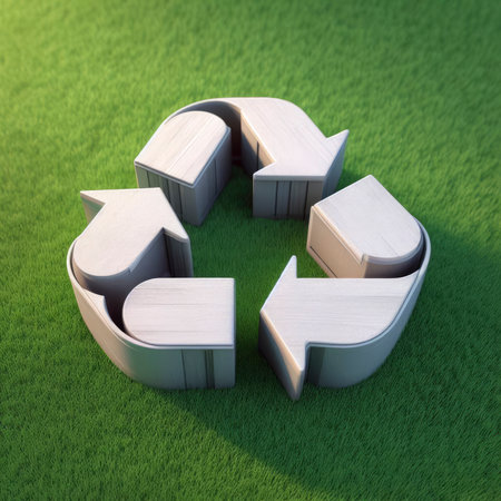 white recycling icon on green background. ai generative.の素材