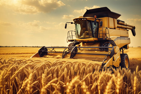 Combine harvester harvests ripe wheat agricultural. ai generative.の素材