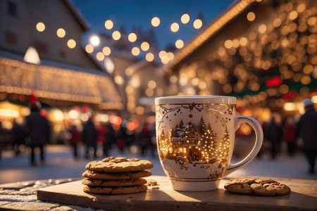 Merry Christmas and happy holidays a cup of hot chocolate. ai generative.の素材