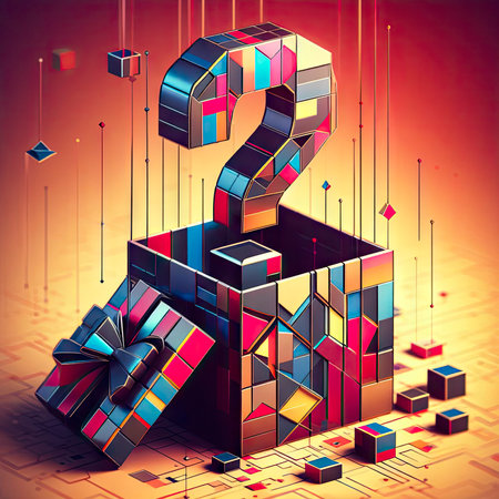 surprise gift box. gift box and question mark. ai generative.の素材