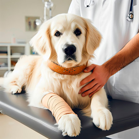 puppy being examined at a veterinary clinic. ai generative.の素材