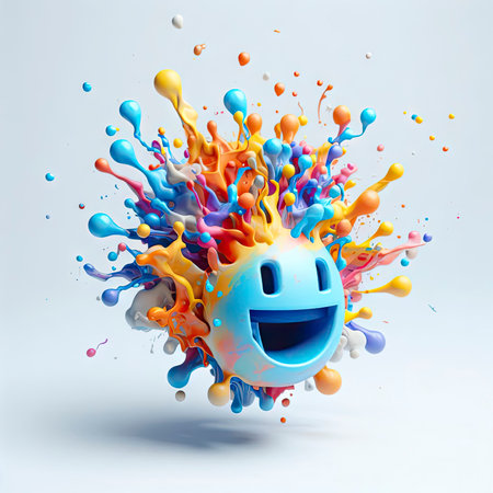 multicolored smiling emoticon on a white background. ai generative.の素材