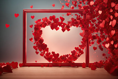Red hearts overlay frame hearts illustration. ai generative.の素材