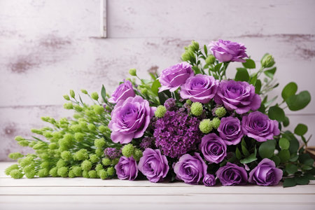 Purple and green flowers bouquet. ai generative.の素材