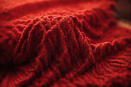 top view Hand knitted red wool fabric. ai generative.の素材