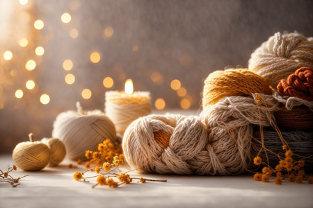 Yarn crafts for stress relief during cold season. ai generative.の素材