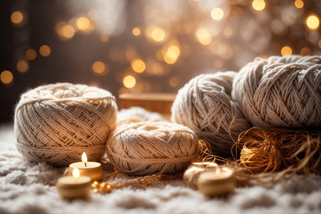Yarn crafts for stress relief during cold season. ai generative.の素材