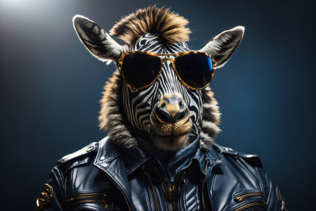 A studio portrait of a funky zebra wearing sunglasses. ai generative.の素材