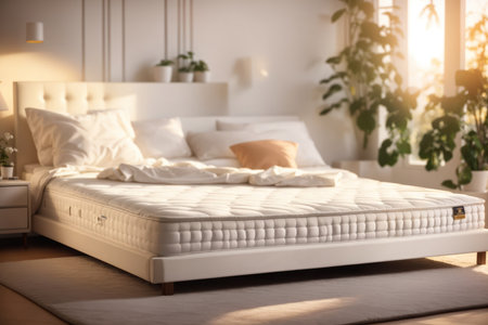 A white spring mattress with a flat surface. ai generative.の素材