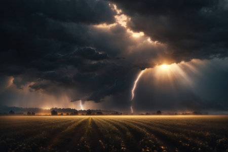 a field with a tornado, realistic dark background. ai generative.の素材