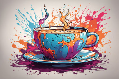 Magic coffee cup on white background. ai generative.の素材