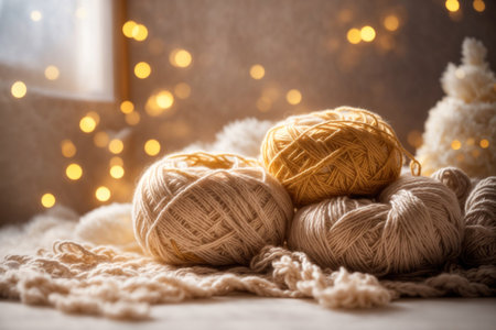 Yarn crafts for stress relief during cold season. ai generative.の素材
