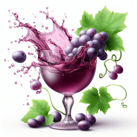 grape juice splash isolated on white background. ai generative.の素材