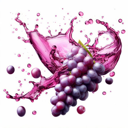 grape juice splash isolated on white background. ai generative.の素材