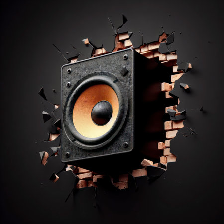 wall breaks from sound with loudspeaker. ai generative.の素材