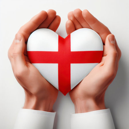 heart in the colors of the flag of England in hands. ai generative.の素材