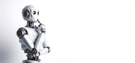 thoughtful robot on white background. ai generative.の素材