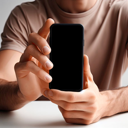 man holding a smartphone in his hand. ai generative.の素材