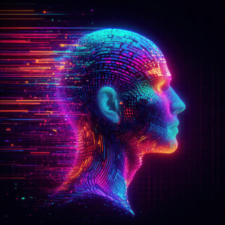 abstract human profile neon light. ai generative.の素材