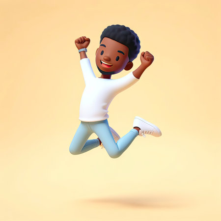 joyful boy jumping on pastel background 3d character. ai generative.の素材