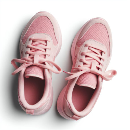 a pair of pink sneaker shoes on isolate white background. ai generative.の素材