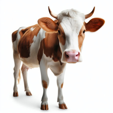 Beautiful cow is standing isolated on white background. ai generative.の素材