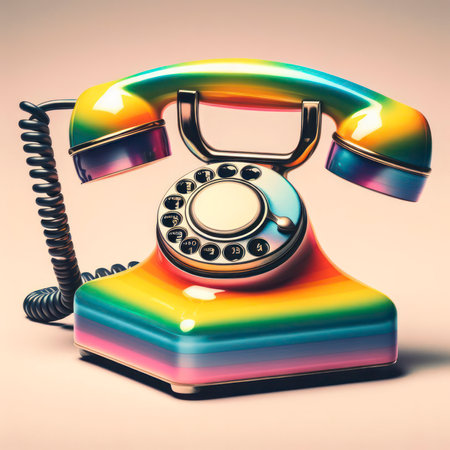 Old fashioned retro wire phone rainbow colors. ai generative.の素材