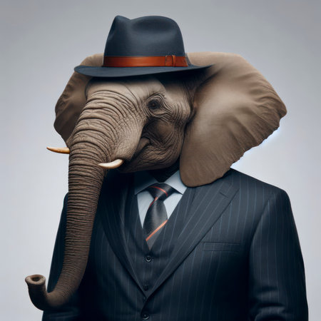 Studio photo portrait of elegant elephant in a business suit. ai generative.の素材