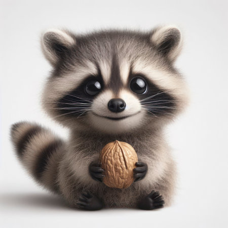 Cheerful raccoon on a white background. ai generative.の素材