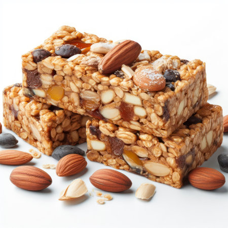 Homemade granola bar isolated on white background. ai generative.の素材
