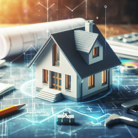 house model on background symbol for construction loan mortgage property or home. ai generative.の素材