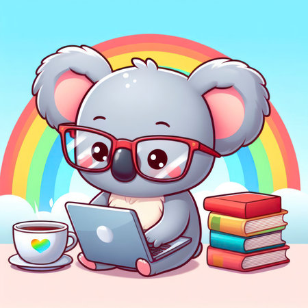 koala in glasses on color background. ai generative.の素材
