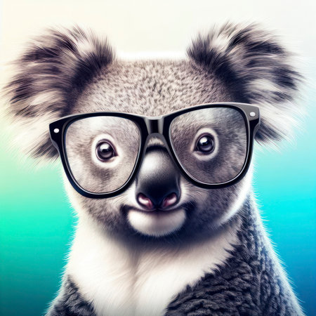 photo of a koala in glasses on color background. ai generative.の素材