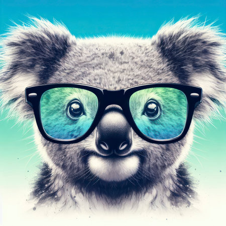 photo of a koala in glasses on color background. ai generative.の素材