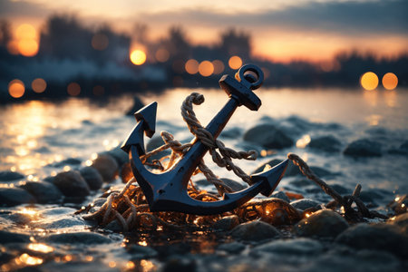 Old anchor in a water. ai generative.の素材