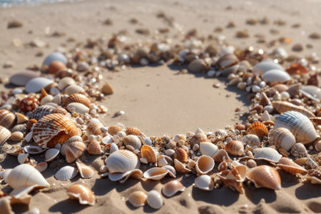 frame of seashells on the beach. ai generative.の素材