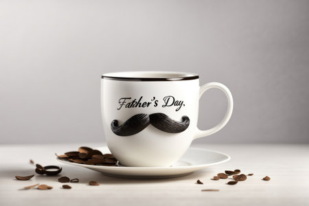 Cup with moustache on the table happy fathers day. ai generative.の素材